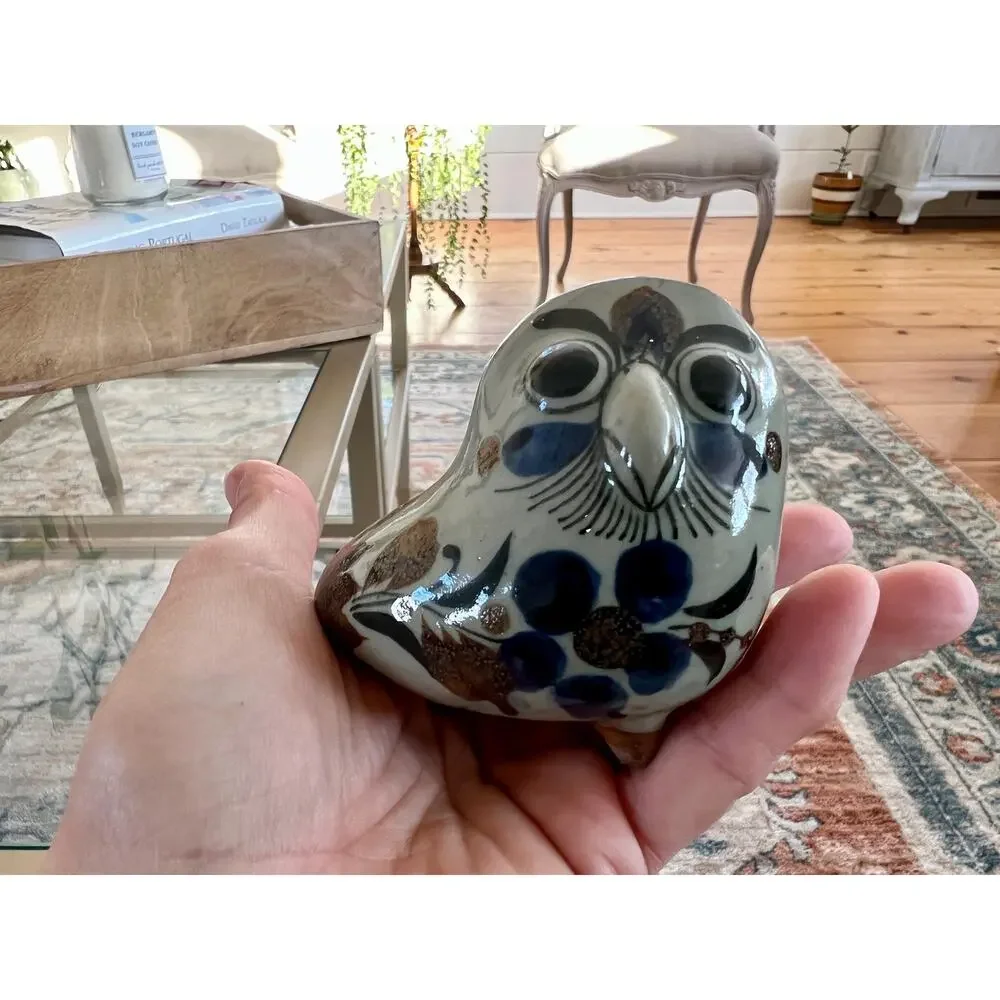 Vintage Tonala Mexican Folk Art Bird Dove Figurine Hand Painted Signed